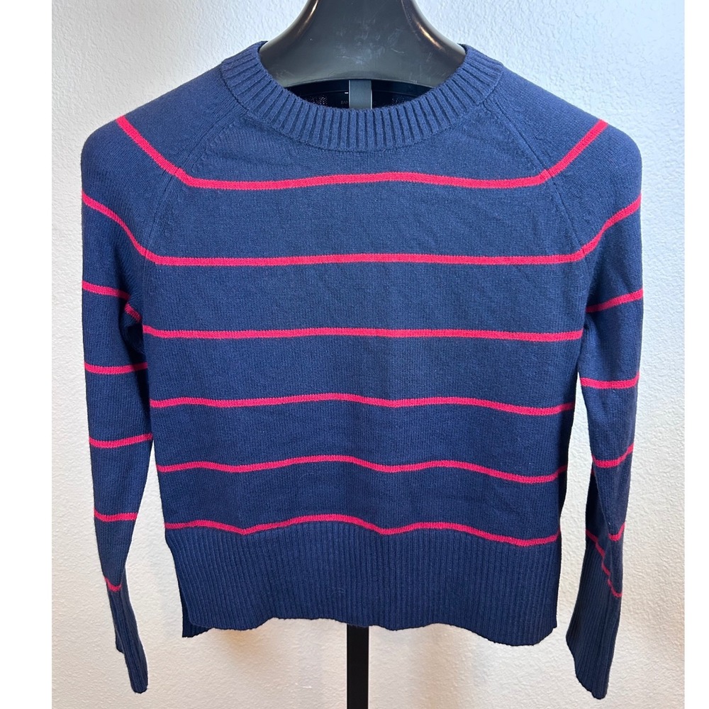 Banana Republic Womens Navy Red Striped Crewneck Sweater Wool Blend 789882 S